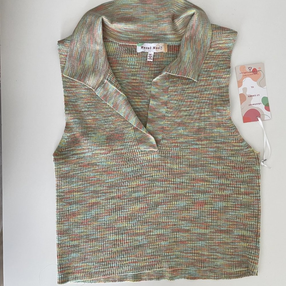 NWT Hazel Moon multi colored Knit Polo Collared Cropped top - Picture 8 of 9